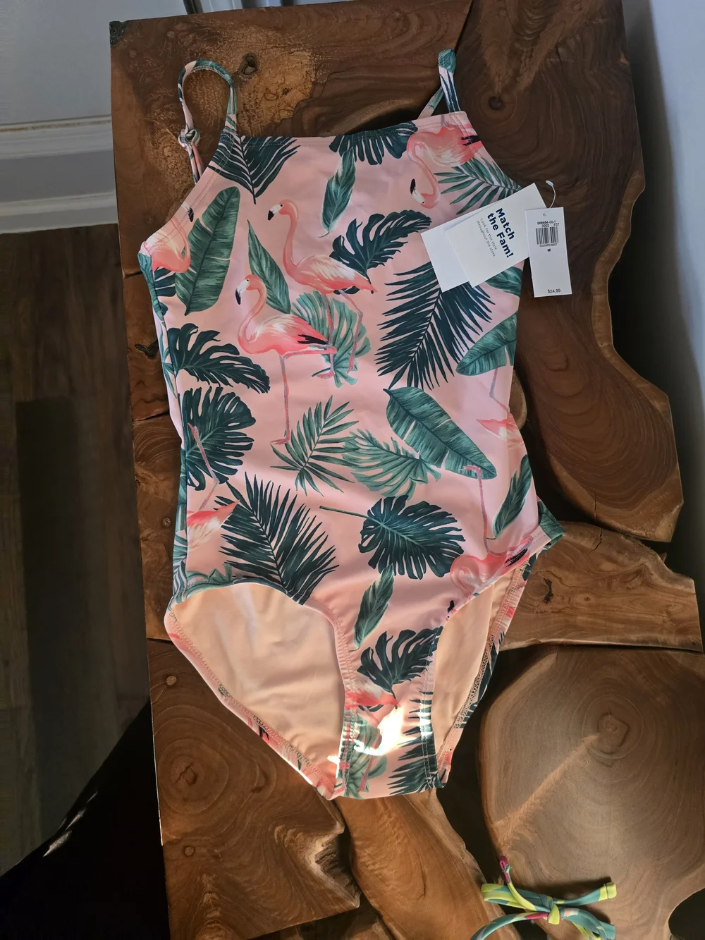Old Navy Pink Flamingo & Green Palm Kids One-Piece Swimsuit
